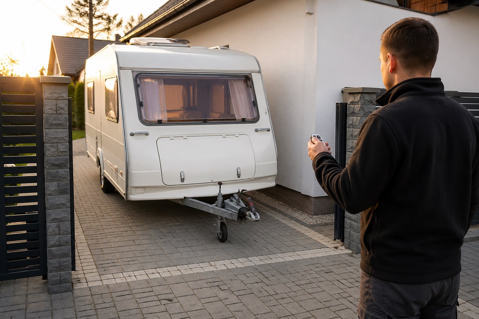 parkování karavanu s motorovým pojezdem (mover)